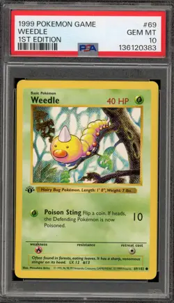 Pokemon Weedle Base Set Shadowless 1st Edition #69 PSA 10 Gem Mint - Image 1