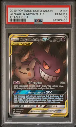 Gengar & Mimikyu Gx #165 2019 Pokemon Sun & Moon Team Up PSA 10 250001 - Image 1