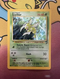 NM Scyther 17/130 Base Set 2 Holo Swirl Unlimited Pokemon TCG - Image 1