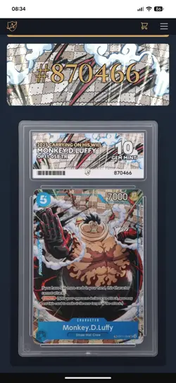 One Piece Monkey.D.Luffy - OP11-058 (TR) Carrying On His Will Grade ACE 10 OP13 - Image 3
