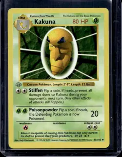 Pokemon Card Kakuna Shadowless Grey Stamp 1st Edition Base Set Uncommon 33/102 - Image 1