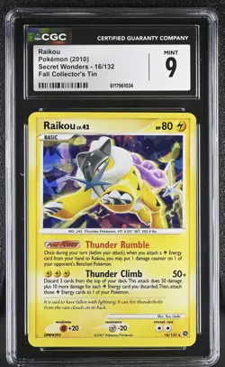CGC 9 MINT Raikou 2010 Secret Wonders 16/132 Cracked Ice Holo Pokemon Card - Image 1