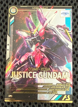 Gundam ARSENAL BASE Card FQB02-005(P) Justice Gundam BANDAI Holo Rare JAPAN - Image 1