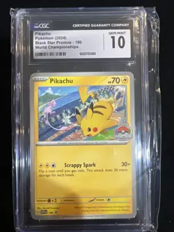 CGC Gem Mint 10 Pokemon Pikachu 2024 World Championship Black Star Promo SVP-190 - Image 1
