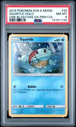 2019 POKEMON SUN & MOON UNBROKEN BONDS #33 SQUIRTLE-HOLO PSA 8 - Image 1