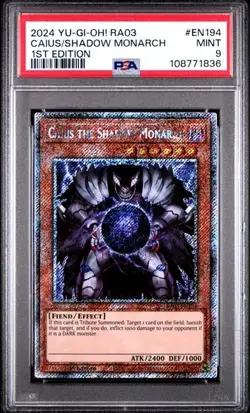 Caius The Shadow Monarch *PSA 9* RA03-EN194 *Platinum Secret Rare* 2024 * Yugioh - Image 1
