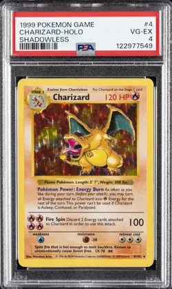 1999 POKEMON BASE SET SHADOWLESS #4 CHARIZARD-HOLO PSA 4 - Image 1