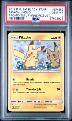 PSA 10 Pokemon Pikachu Mimikyu SM162 Team Up Holo Black Star Promo 2019 Sun Moon - Image 1