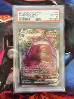 Pokemon TCG Gengar VMAX 157/264 Fusion Strike Ultra Rare VMAX Holo PSA 10 - Image 1