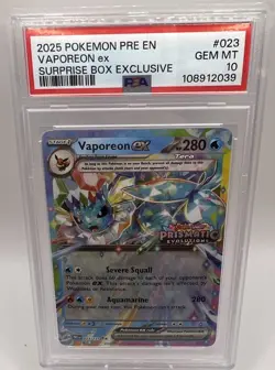 Pokemon TCG Prismatic Evolutions Vaporeon EX Card 023/131 Stamped - PSA 10 - Image 1