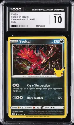 2021 POKEMON CELEBRATIONS #019 YVELTAL CGC 10 GEM MINT - Image 1