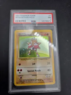 1999 Pokeman Hitmonchan Holo #7 Nm 7 PSA Card Game Graded - Image 1