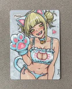 Magic MTG Altered Painted Plains Himiko Toga Furry Anime Girl by white_alters - Image 1