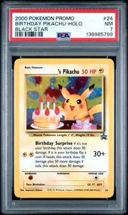 2000 POKEMON PROMO BLACK STAR #24 BIRTHDAY PIKACHU-HOLO PSA 7 - Image 1