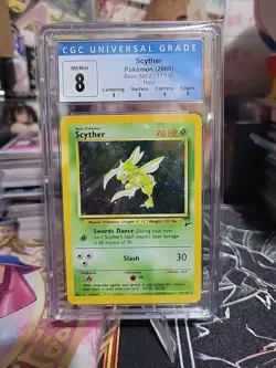 CGC 8 Scyther 2000 Base Set 2 17/130 Holo Pokemon Card - Image 1