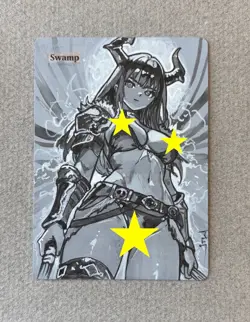 Magic MTG Altered Painted Swamp Warrior Anime Girl by white_alters - Image 1