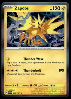 Zapdos 65/167 Pokemon Card Twilight Masquerade Rare 120 HP Holo NM MX - Image 1