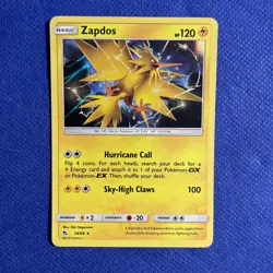 Pokemon TCG Zapdos Sun & Moon Hidden Fates 24/68 Holo Rare Card NM - Image 1
