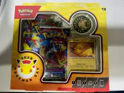 Pokemon TCG 2026 Pokemon Day Pikachu Promo Box with Coin & 3 Booster Packs - Image 1