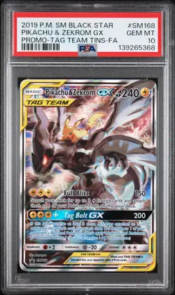 Pikachu Zekrom GX SM168 PSA 10 Tag Team Black Star Promo Pokemon Card - Image 1