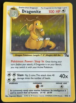 Pokemon TCG Dragonite 4/62 Fossil Holo Rare MP - Image 1