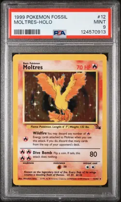 Moltres Holo Pokemon Fossil 12 NM PSA 9 - Image 1