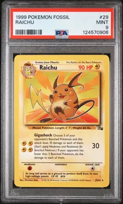 Raichu Pokemon Fossil 29 NM PSA 9 - Image 1