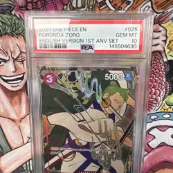 2024 ONE PIECE ENGLISH VERSION 1ST ANNIVERSARY SET #025 RORONOA ZORO PSA 10 - Image 3