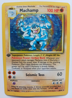 Machamp Pokemon Card 1st Edition Holo WOTC 8/102 Base Set Rare Vintage 1999 MP - Image 1