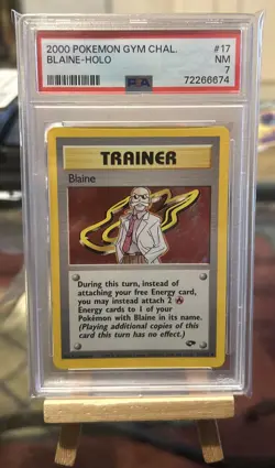 Graded 7 PSA Gym Challenge Blaine Trainer 17/132 Pokemon Card NM - Vintage - Image 1