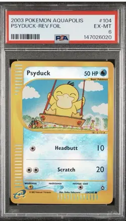 2003 Pokemon Aquapolis Psyduck Reverse Holo 104/147 PSA 6 Fresh Grade! - Image 1