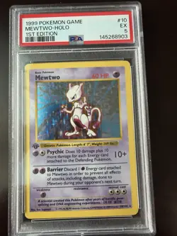 Pokemon TCG Base Set Shadowless Mewtwo 1st Edition Holo PSA 5 Card Stock - Image 1