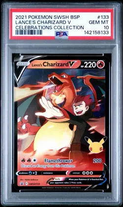 2021 POKEMON SWSH BLACK STAR PROMO CELEBRATIONS COLL LANCE'S CHARIZARD V PSA 10 - Image 1