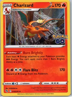 Pokemon TCG Charizard 10/78 Pokemon GO Holo NM - Image 1