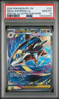 2025 POKEMON PFL EN-PHANTASMAL FLAMES #127 MEGA SHARPEDO EX PSA 10 - Image 1