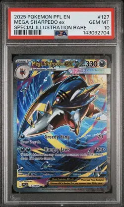 2025 POKEMON PFL EN-PHANTASMAL FLAMES #127 MEGA SHARPEDO EX SIR - PSA 10 - Image 1