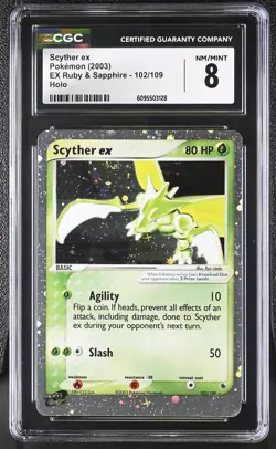 CGC 8 Scyther ex 102/109 Holo EX Ruby & Sapphire Pokemon Card - Image 1