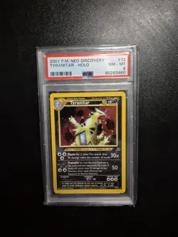 Pokemon TCG Tyranitar Neo Discovery Holo Card 12/75 Unlimited Rare PSA 8 - Image 1