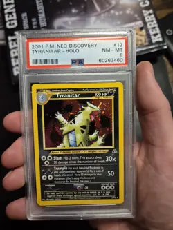 Pokemon TCG Tyranitar Neo Discovery Holo Card 12/75 Unlimited Rare PSA 8 - Image 2