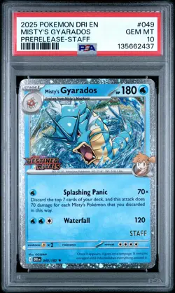 2025 POKEMON DRI EN-DESTINED RIVALS PRERELEASE-STAFF MISTY'S GYARADOS PSA 10 - Image 1
