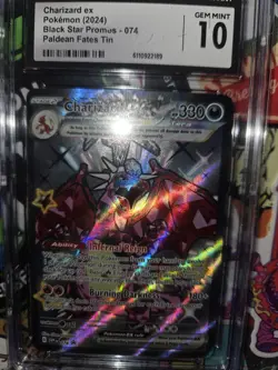 CHARIZARD EX CGC 10 Gem 2024 POKEMON SVP En #074 PALDEAN FATES TIN Black Star - Image 3