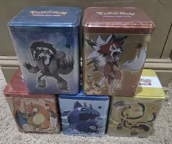 Pokemon Stacking Tin Lot of 5 - Fighting Fire Darkness Water Lightning - Sealed - Image 1
