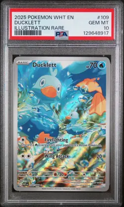 2025 POKEMON WHT EN-WHITE FLARE ILLUSTRATION RARE #109 DUCKLETT PSA 10 - Image 1