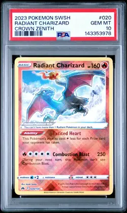 2023 POKEMON SWORD & SHIELD CROWN ZENITH #020 RADIANT CHARIZARD PSA 10 - Image 1