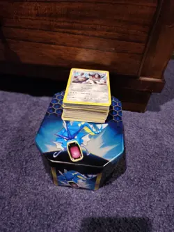 Pokemon TCG Hidden Fates Gyarados Tin Only (Empty) with 100~ Random Bulk - Image 1