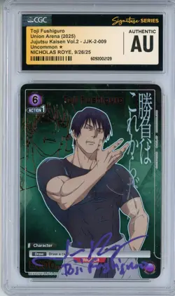 CGC Signed Nicolas Roye Union Arena Toji Fushiguro UEX02BT/JJK-2-009 (2025) - Image 1