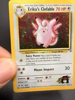 Erika's Clefable Gym Heroes 3/132 Rare Holo MP - Swirl Crease Pokemon Card - Image 2