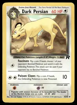 Pokemon Cards Dark Persian 42/82 UNLIMITED Team Rocket WOTC Uncommon LP - Image 1