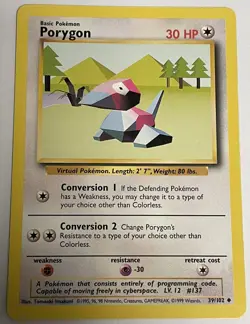 Porygon - 39/102 Base Set - Pokemon TCG - 1999 Rare Vintage Game Card WOTC - Image 1
