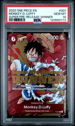 One Piece Promos #001 MonkeyD.Luffy Super Pre-Release Winner 2022 PSA 10 - Image 1